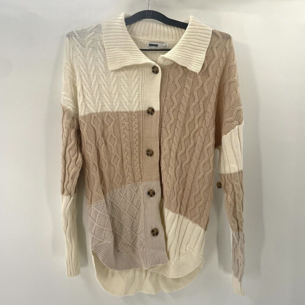Sonoma Cardigan Women's M Chunky Cable Knit sweater Button Front Cozy Patch